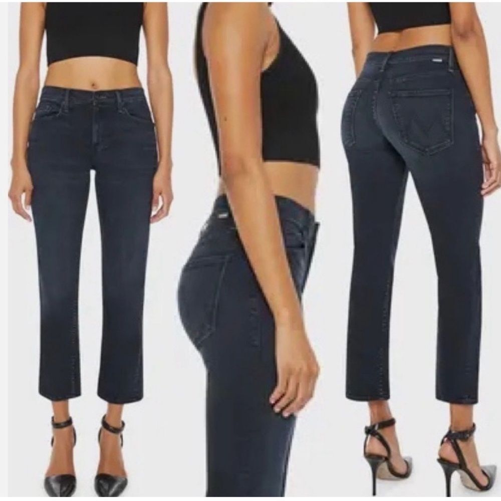 MOTHER Cropped Ankle Jeans in Dark Indigo-Black